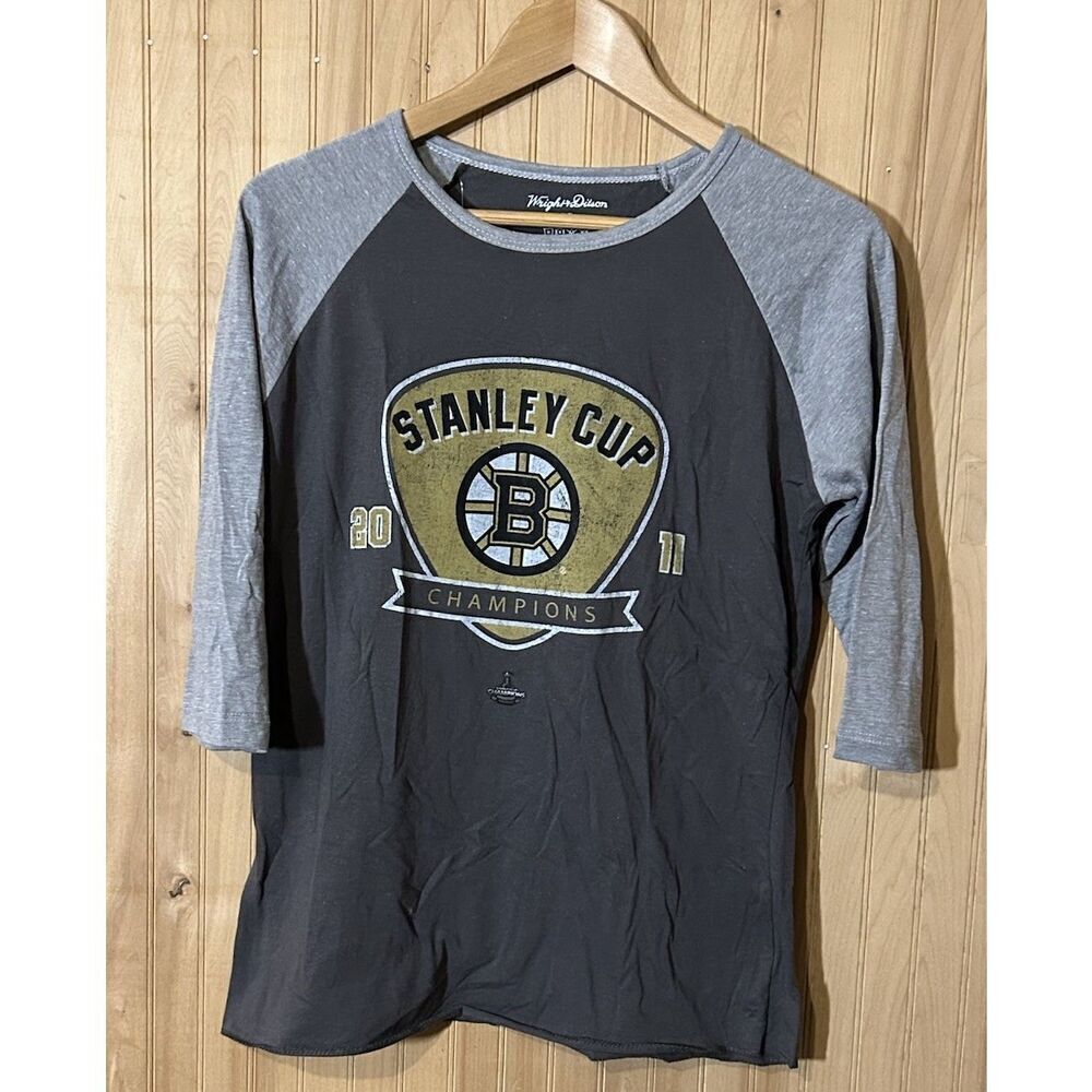 Boston Bruins Wright & Ditson 3/4 Sleeve Shirt Girls Medium Stanley Cup 2011